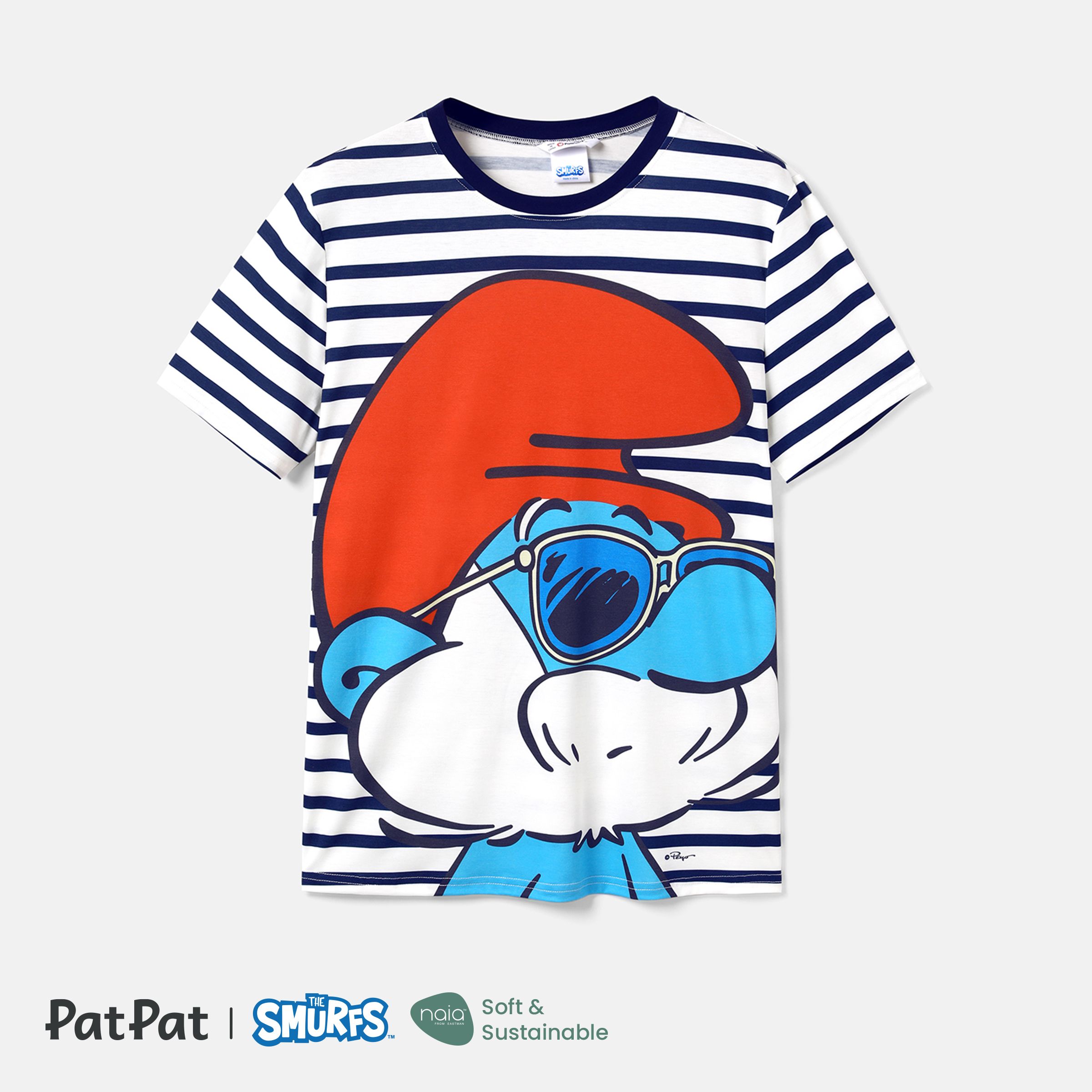 The Smurfs Family Matching Naiatm Character & Stripe Print Short-sleeve Dresses and T-shirts Sets
