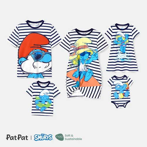The Smurfs Family Matching Naia™ Character & Stripe Print Short-sleeve Dresses and T-shirts Sets