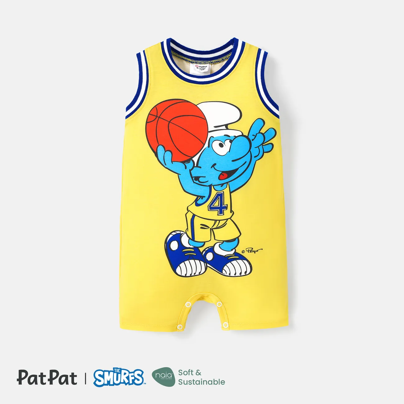 The Smurfs Baby Boy Naia™ Character Print Tank Jumpsuit Yellow big image 1
