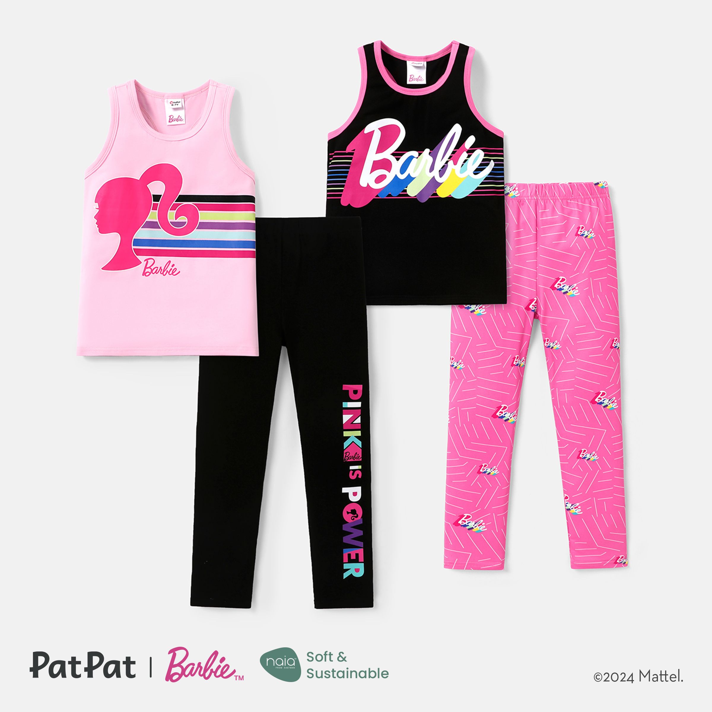 

Barbie Kid Girl 2pcs Letter/Figure Striped Print Tank Top and Leggings Pants Set