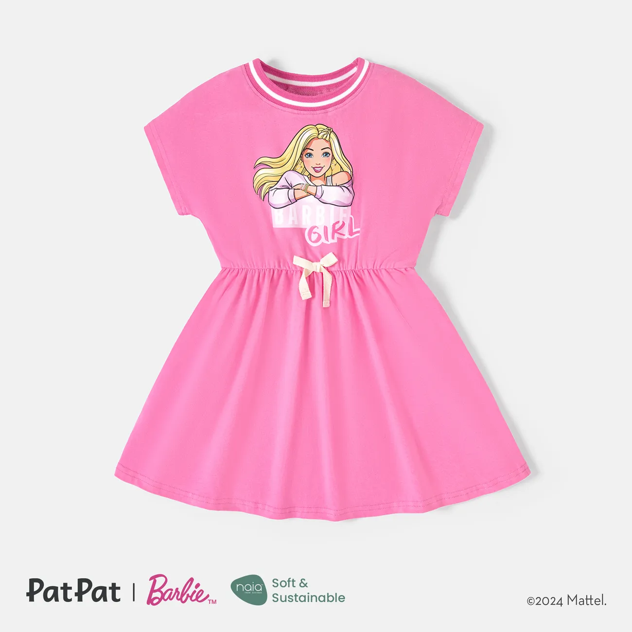 Barbie Toddler/Kid Girl Character & Letter Print Naia™ Short-sleeve Dress PINK-1 big image 1