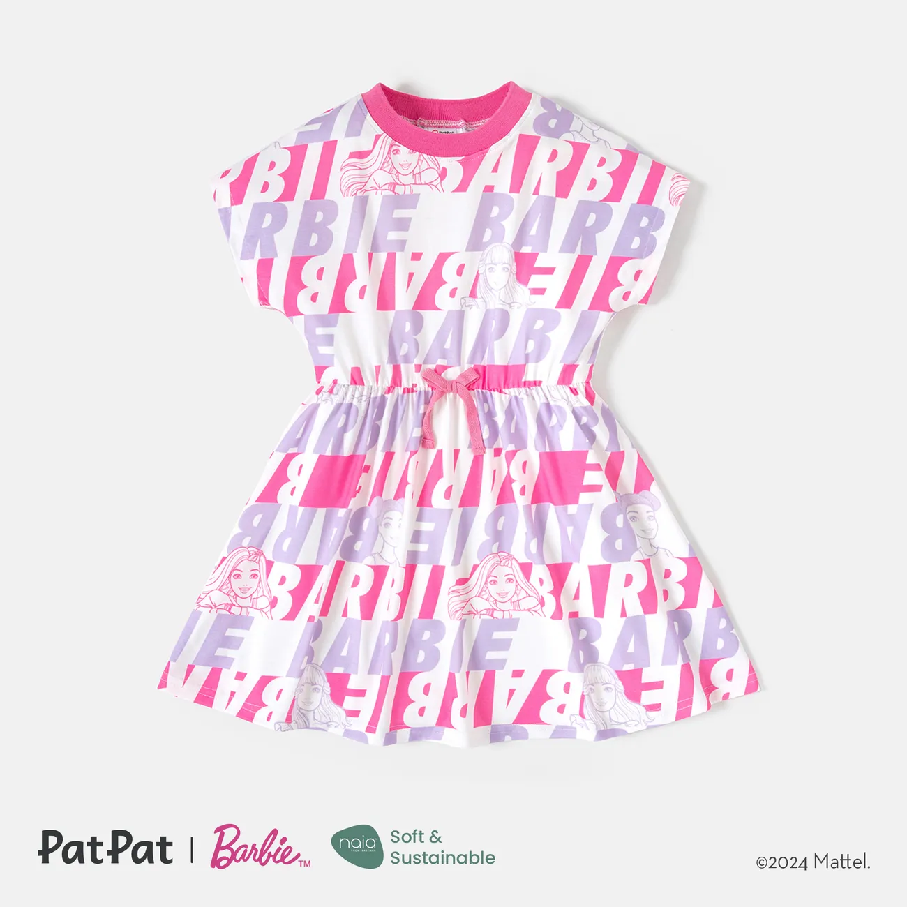 Barbie Toddler/Kid Girl Character & Letter Print Naia™ Short-sleeve Dress PinkyWhite big image 1