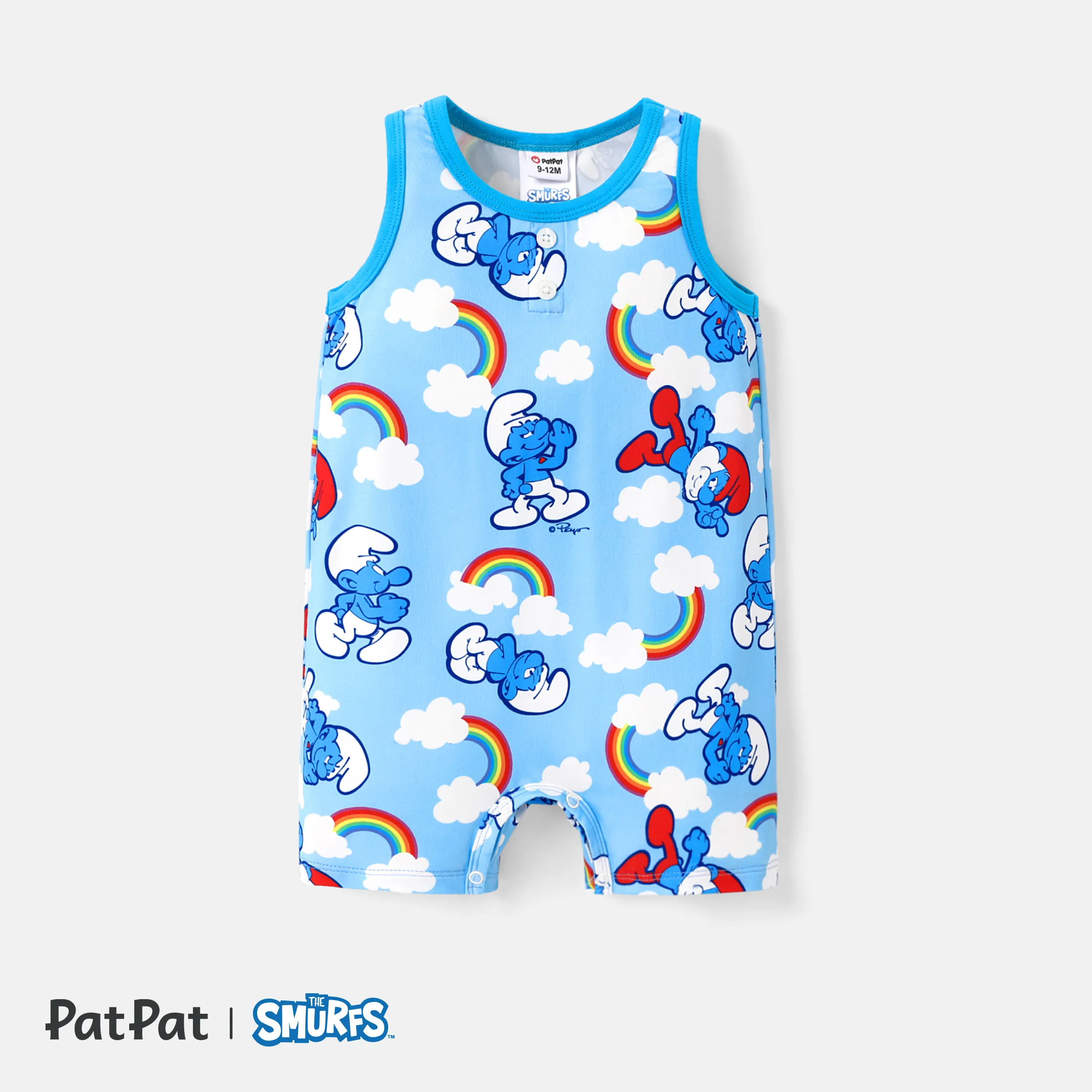 The Smurfs Baby Boy Character & Rainbow Print Tank Romper BLUEWHITE