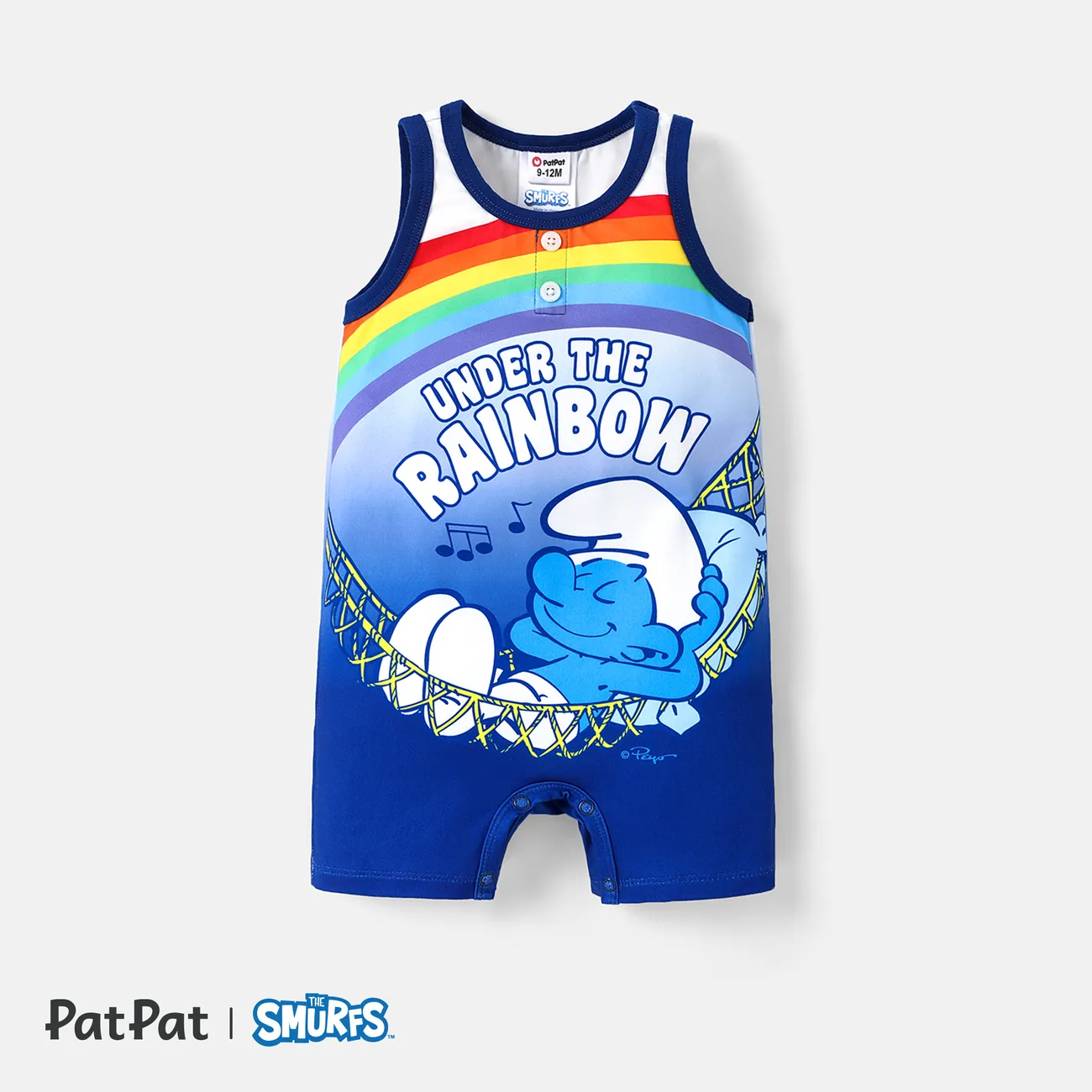 The Smurfs Baby Boy Character & Rainbow Print Tank Romper Deep Blue big image 1