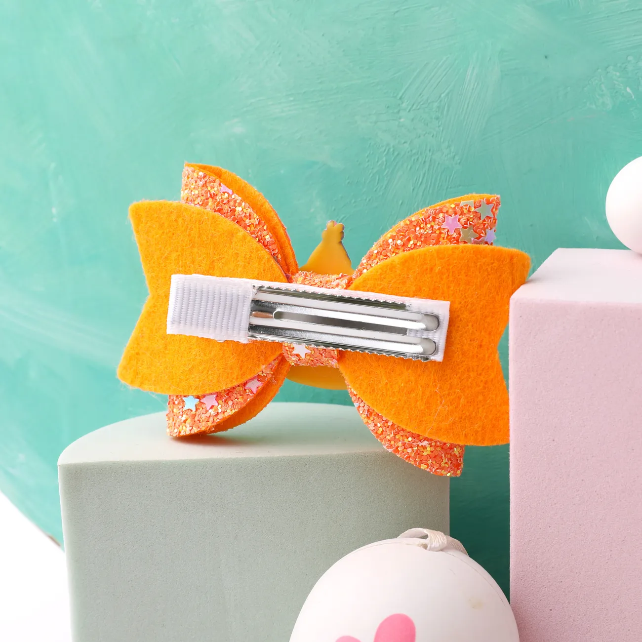 Toddler/kids Girl Easter-themed Cartoon Bunny Hair Clip with Bow Orange big image 1
