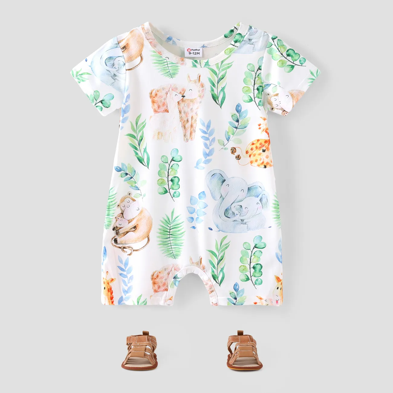Baby Boy/Girl All Over Cartoon Animal Print Short-sleeve Romper Colorful big image 1