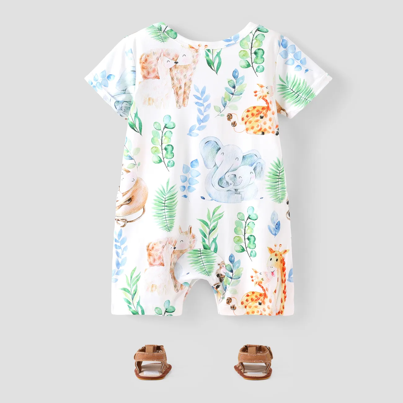 Baby Boy/Girl All Over Cartoon Animal Print Short-sleeve Romper Colorful big image 1