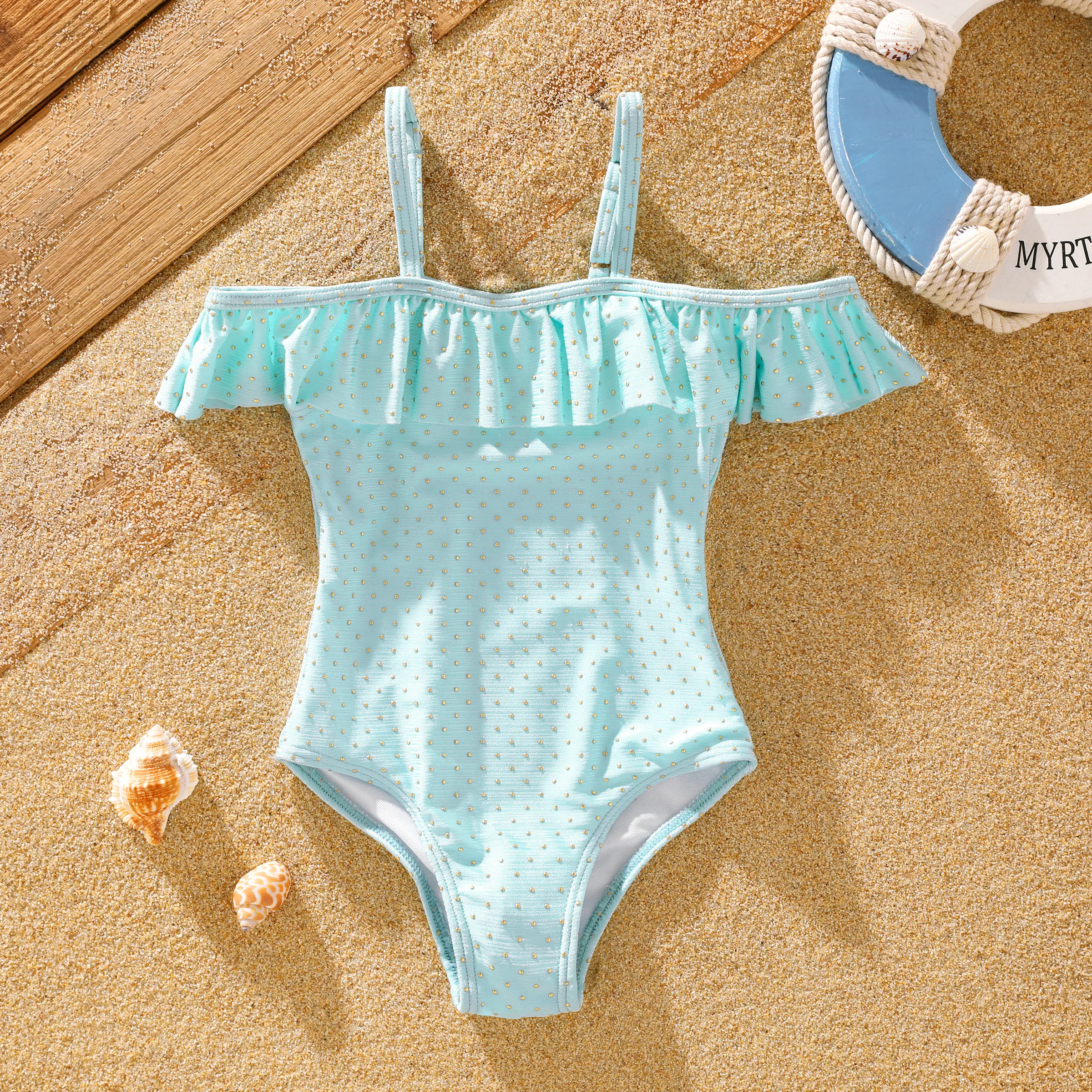 Toddler Girl Sweet Tight Solid Swimsuit with Ruffle Edge