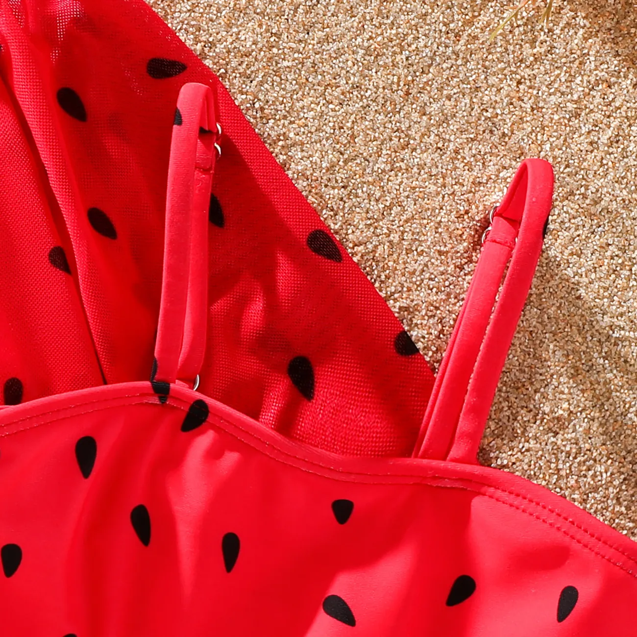  3pcs Toddler Girl Watermelon Off-shoulder Swimsuit Set Red big image 1