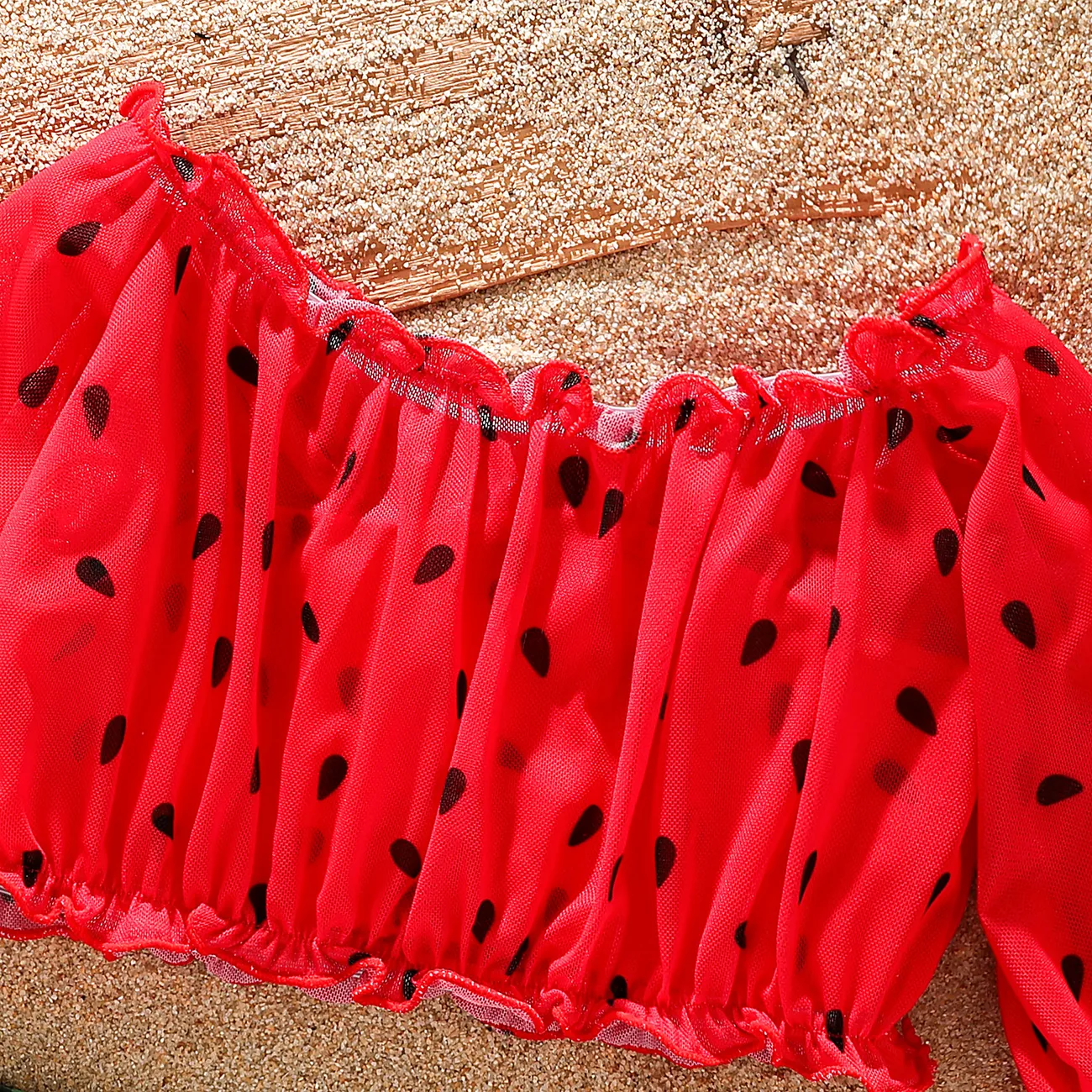 3 pezzi Bambino piccolo Ragazza Spalle scoperte Dolce Anguria Costumi da bagno Rosso big image 1