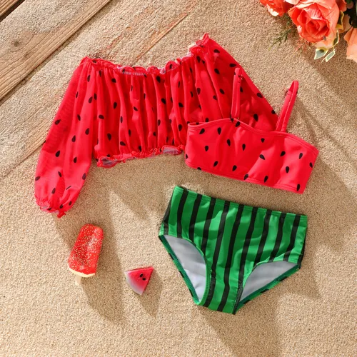 

Watermelon Off-shoulder Toddler Girl 3pcs Swimsuit Set