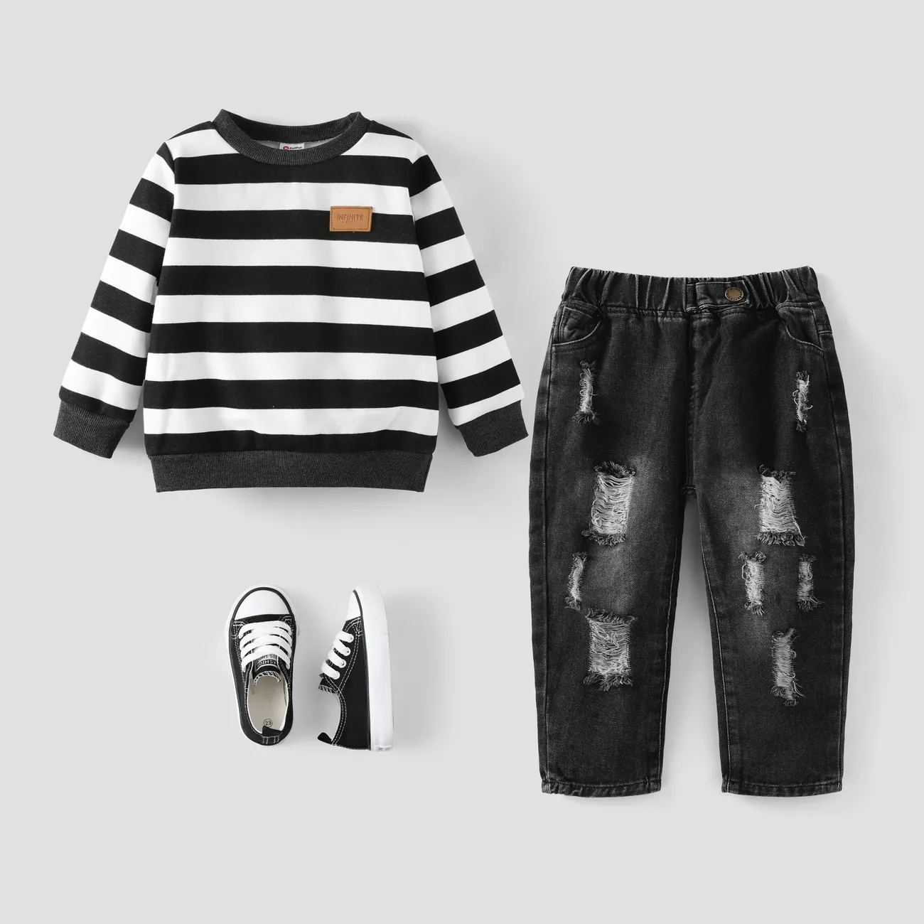 Toddler Boy Casual Striped Long Sleeve Sweatshirt  Dark Grey big image 1