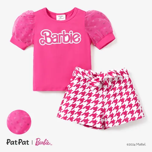 Barbie 2pcs Kleinkind/Kinder Mädchen Kariert/Kariert Puffärmel Schleifen-Set

