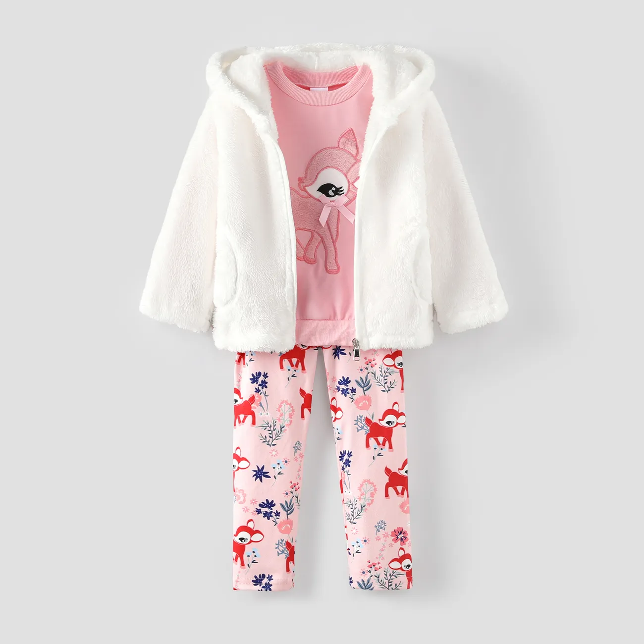 Toddler Girl/Boy Ear Design Zipper Fuzzy Jacket Coat White big image 1