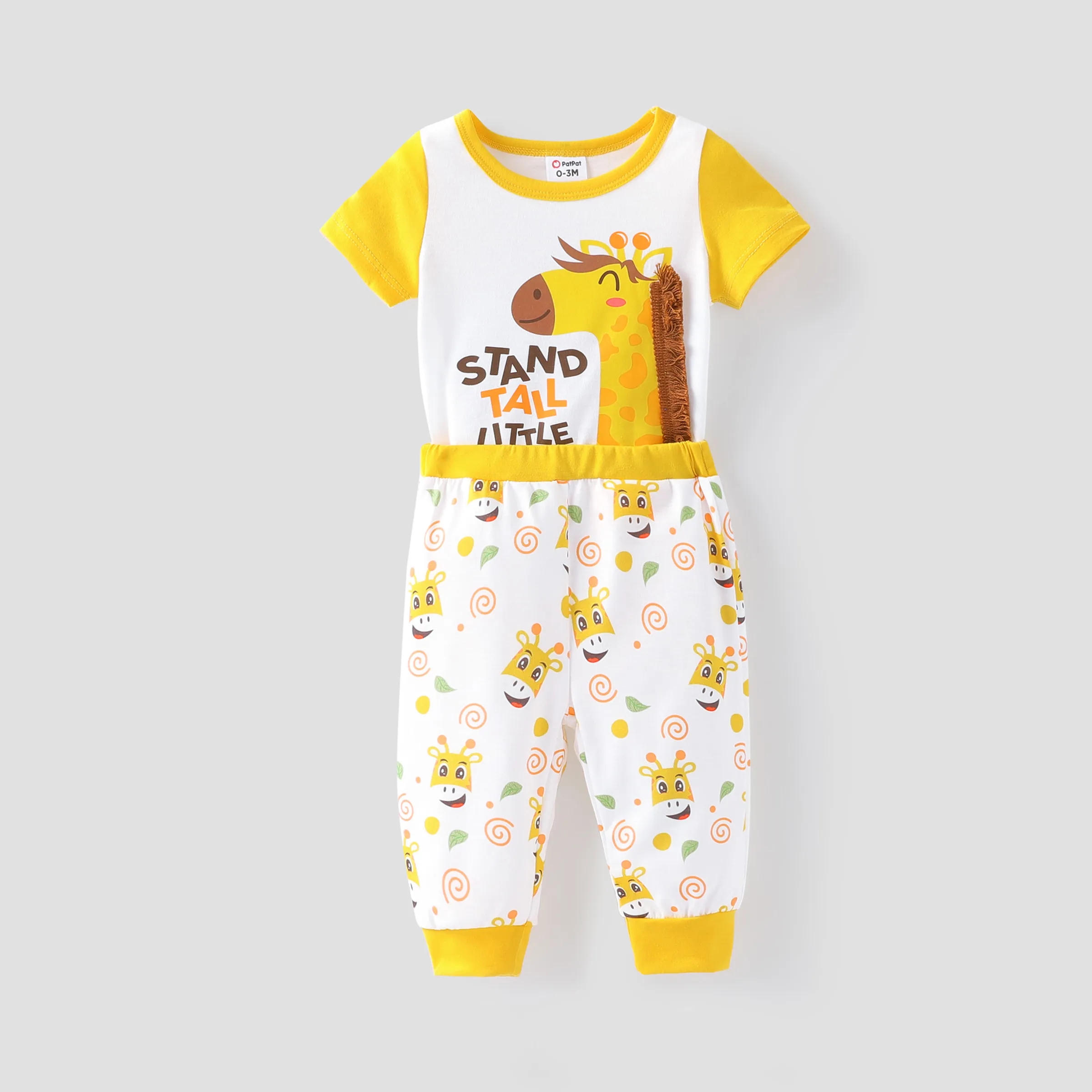 Baby Boy 2pcs Giraffe Print Colorblock Romper And Pants Set/ Giraffe Hat/ Shoes