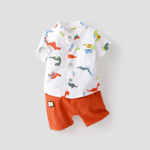 100% Cotton 2pcs Dinosaur Print Short-sleeve Baby Set