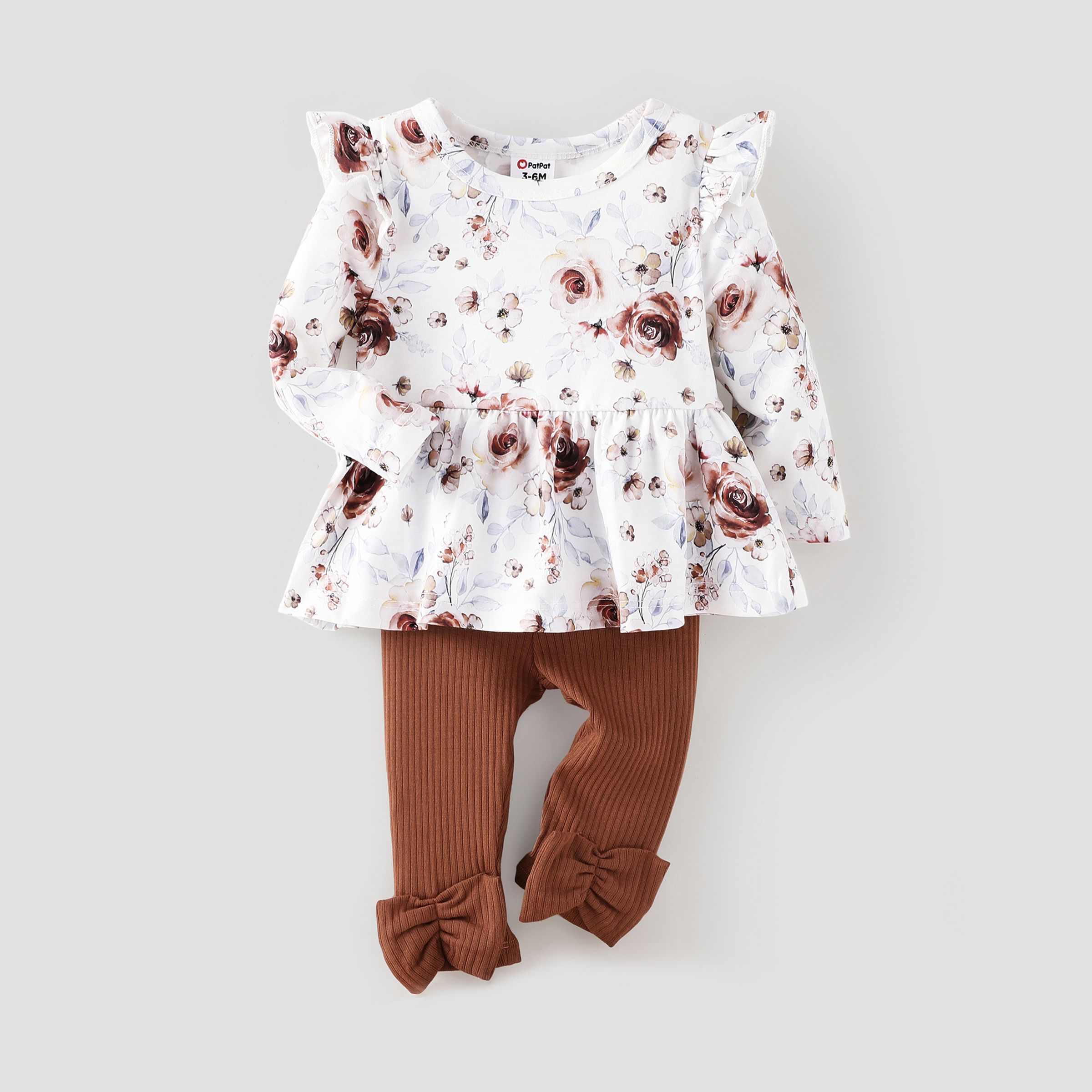 

Baby Girl 2ocs Floral Pattern Flutter Long-Sleeve Tee and Leggings Set/ Shoes
