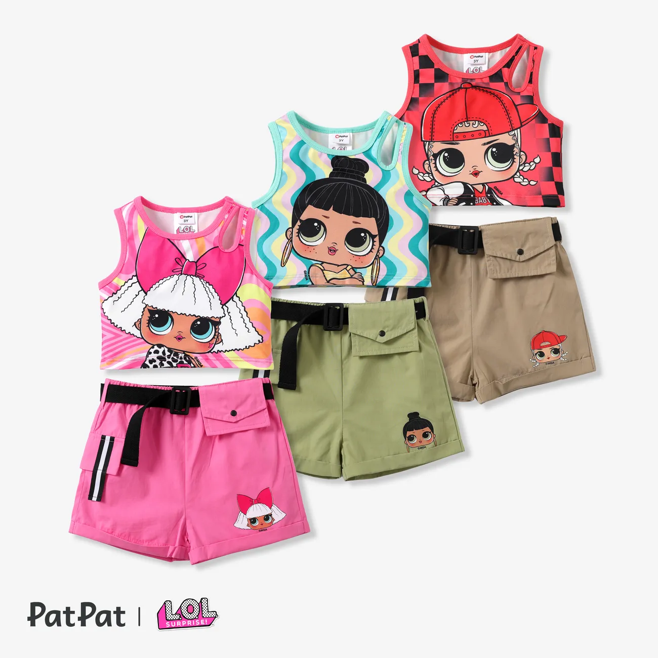 L.O.L.  Surprise 2pcs Toddler/Kids Girls Character Waist Bag Cargo Shorts Set
 Green big image 1