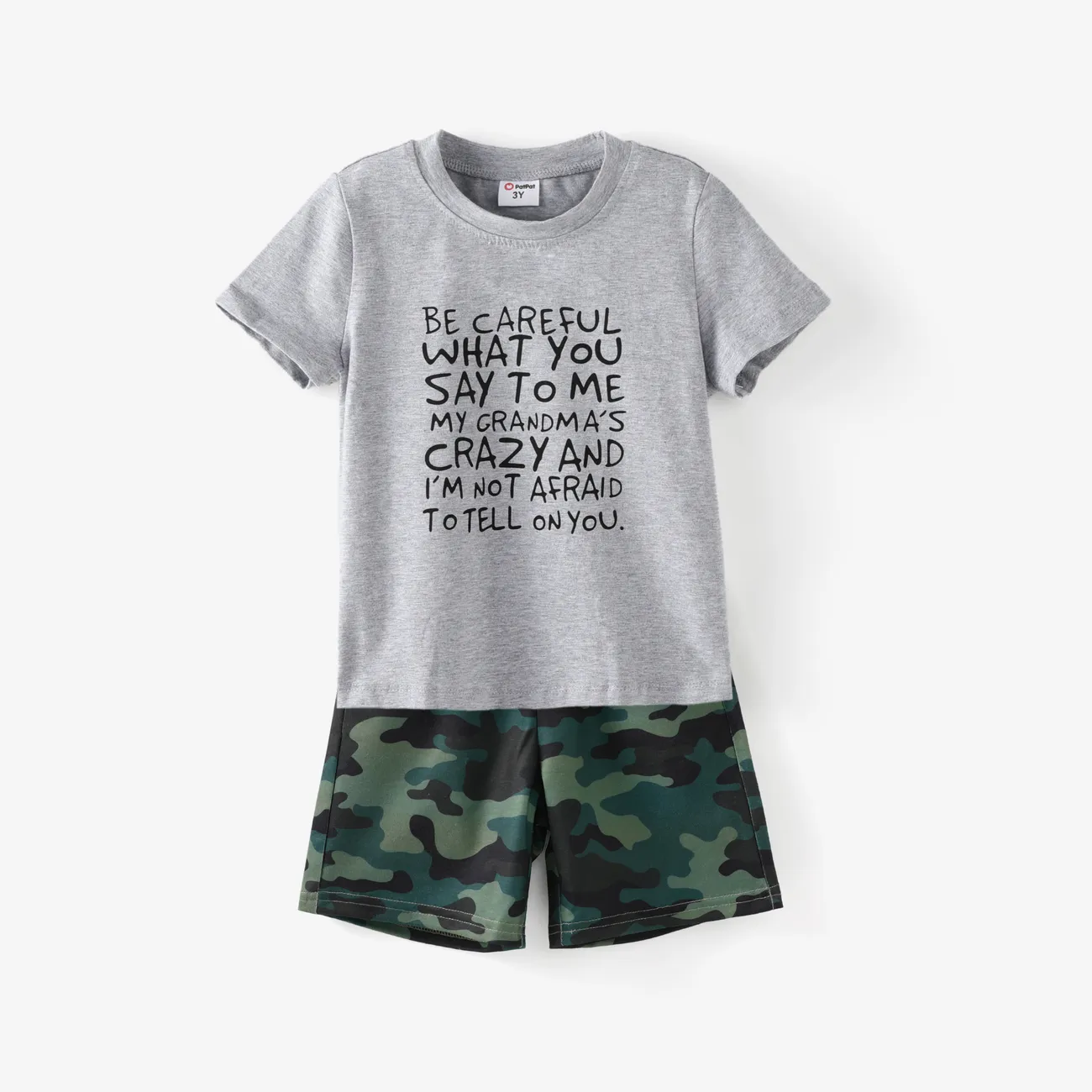 pantalones cortos elásticos con estampado de camuflaje y letras para niños pequeños/niños Camuflaje big image 1