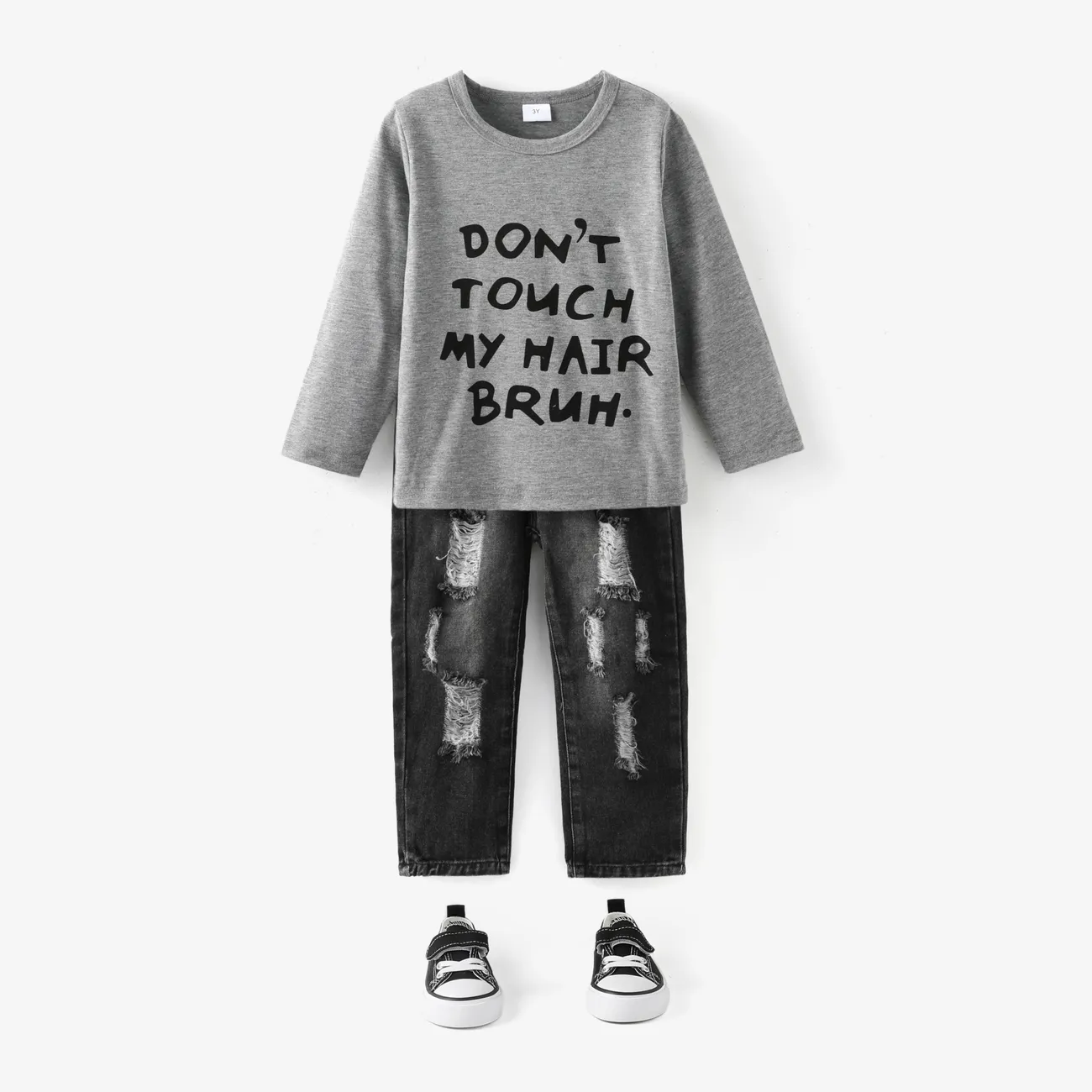 Toddler Boy Casual Letter Print Long-sleeve Tee Grey big image 1