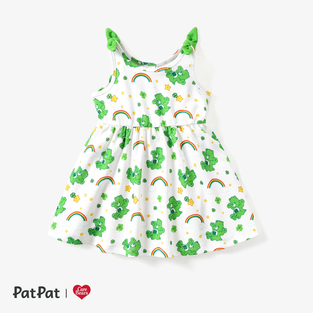 Care Bears 1pc Saint Patrick's Day  ToddlerGirl Bear Rainbow Print Dress
 Green big image 1