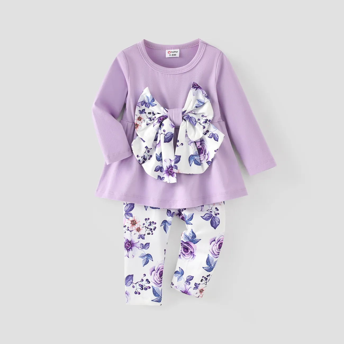 2PCS Baby Girl Hyper-Tactile Design Sweet Floral Top/Pant Purple big image 1