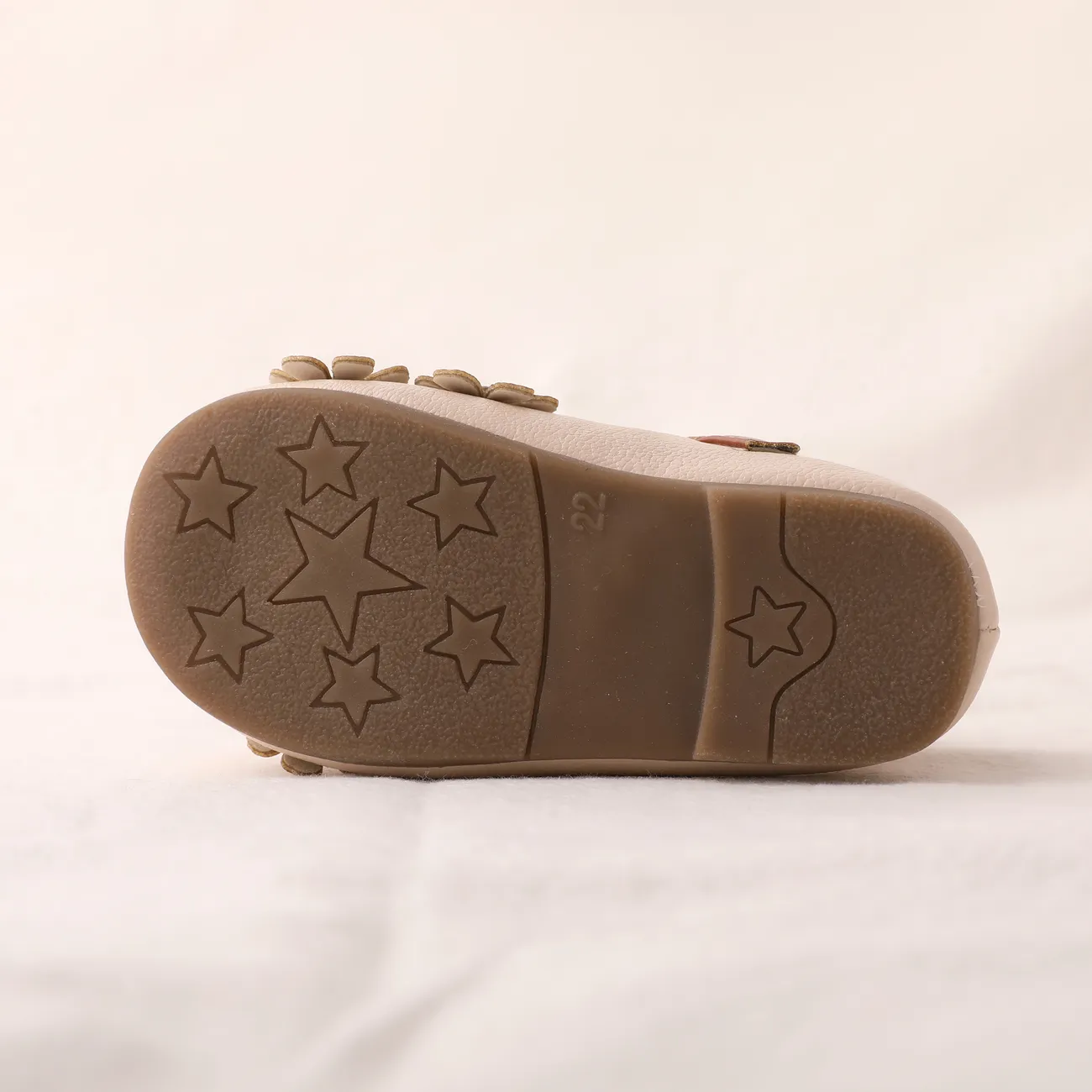Toddler/Kids Girl Solid 3D Hyper-Tactile Flowers Velcro Leather Shoes Beige big image 1