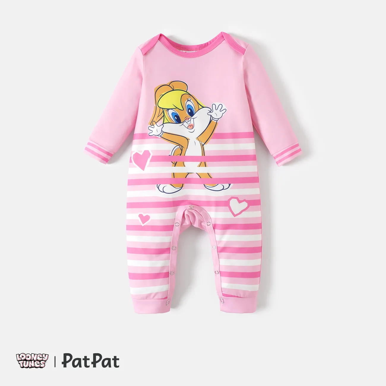Looney Tunes Baby Boy/Girl Long-sleeve Graphic Striped Jumpsuit Pink big image 1
