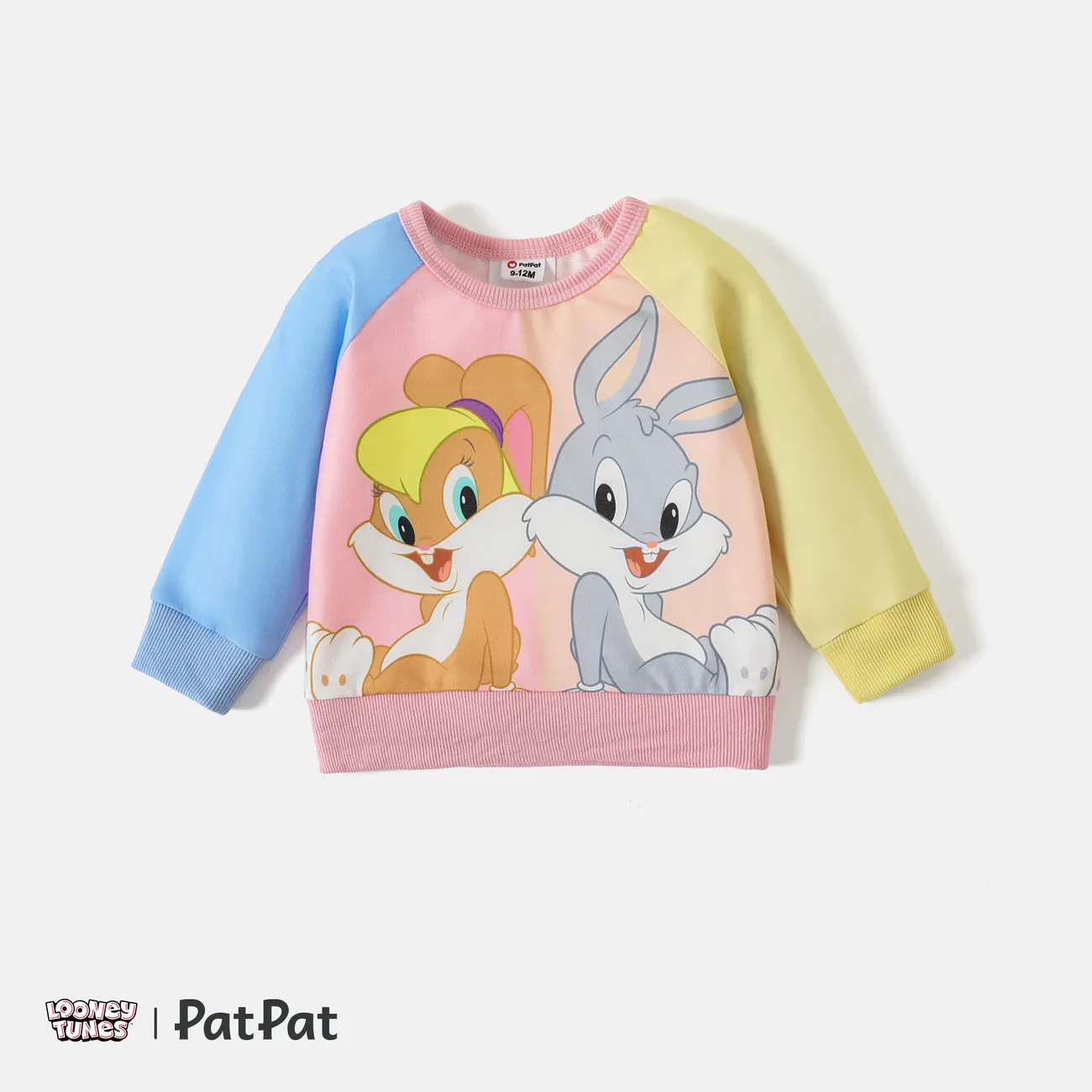 Looney Tunes Baby Boy/Girl Cartoon Print Colorblock Long-sleeve Sweatshirt Light Blue big image 1