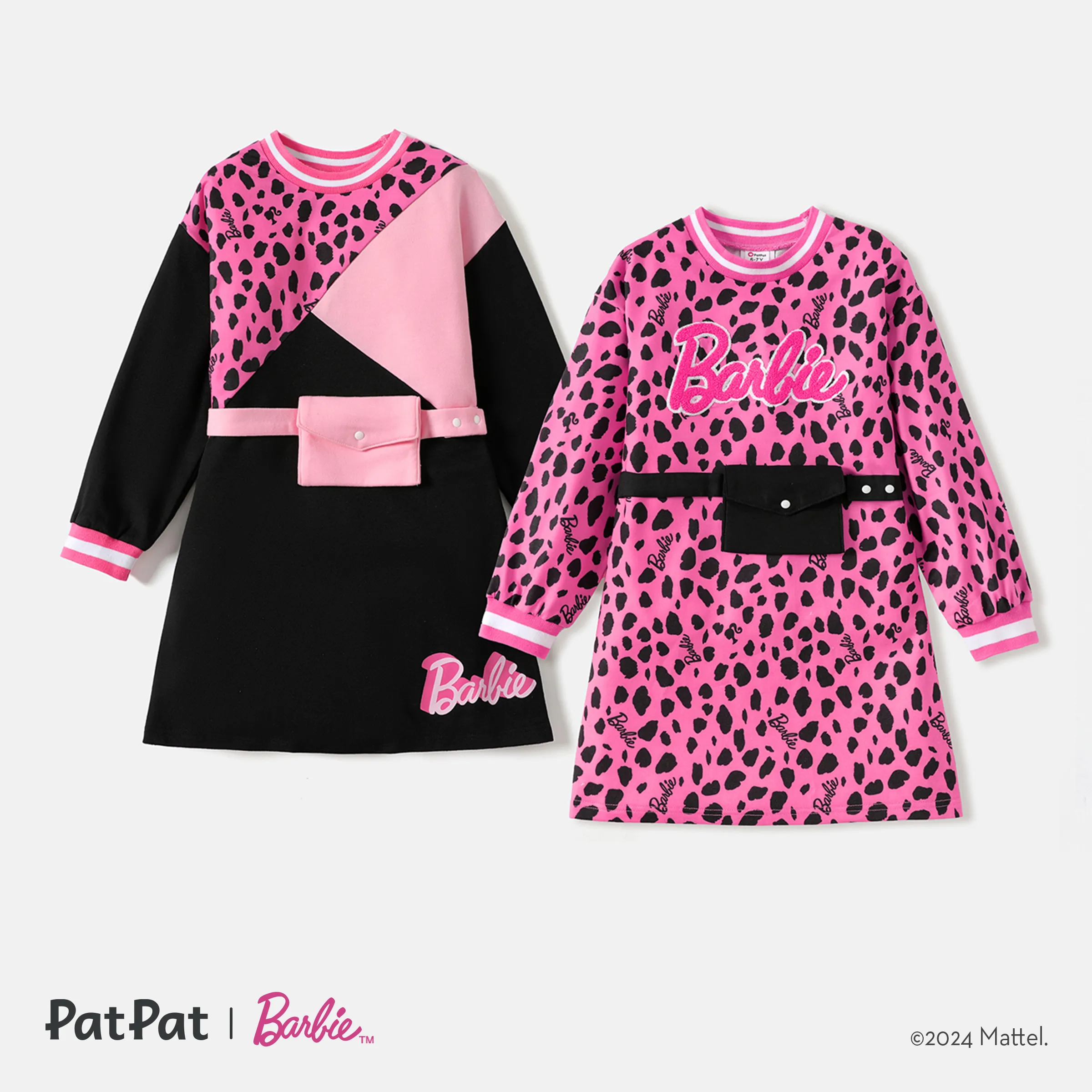 Barbie Enfant Fille Imprimé Léopard/colorblock Taille Sac Conception Sweat Robe
