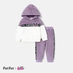 L.O.L. SURPRISE! 2pcs Toddler Girl Letter Print Colorblock Fleece Hoodie Sweatshirt and Elasticized Pants Set Purple