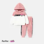 L.O.L. SURPRISE! 2pcs Toddler Girl Letter Print Colorblock Fleece Hoodie Sweatshirt and Elasticized Pants Set Pink