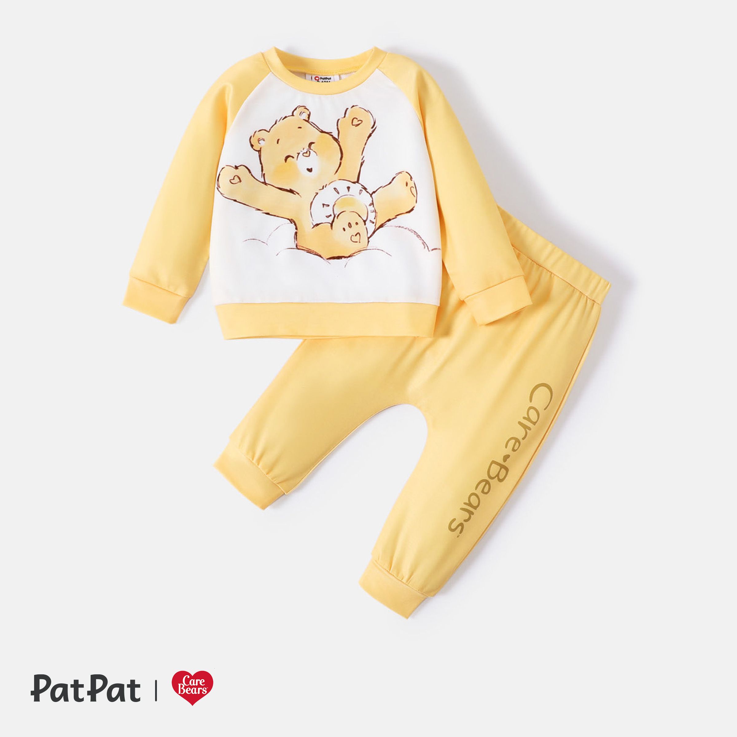 Care Bears 2pcs Baby Boy/Girl Bear & Letter Print Raglan-sleeve Sweatshirt And Sweatpants Set