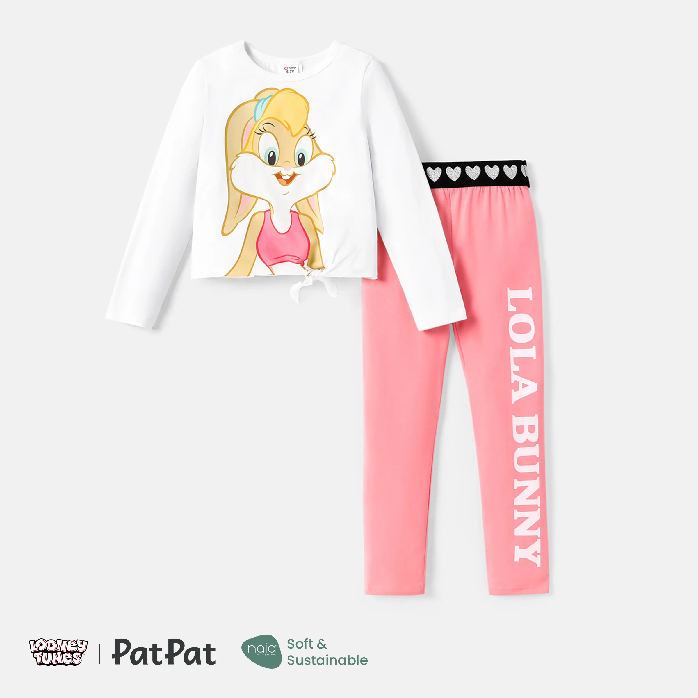 Looney Tunes 2 Pièces Enfant Fille Personnage Imprimé Cravate Noeud Coton à Manches Longues T-shirt Et Lettre Imprimé Leggings Ensemble