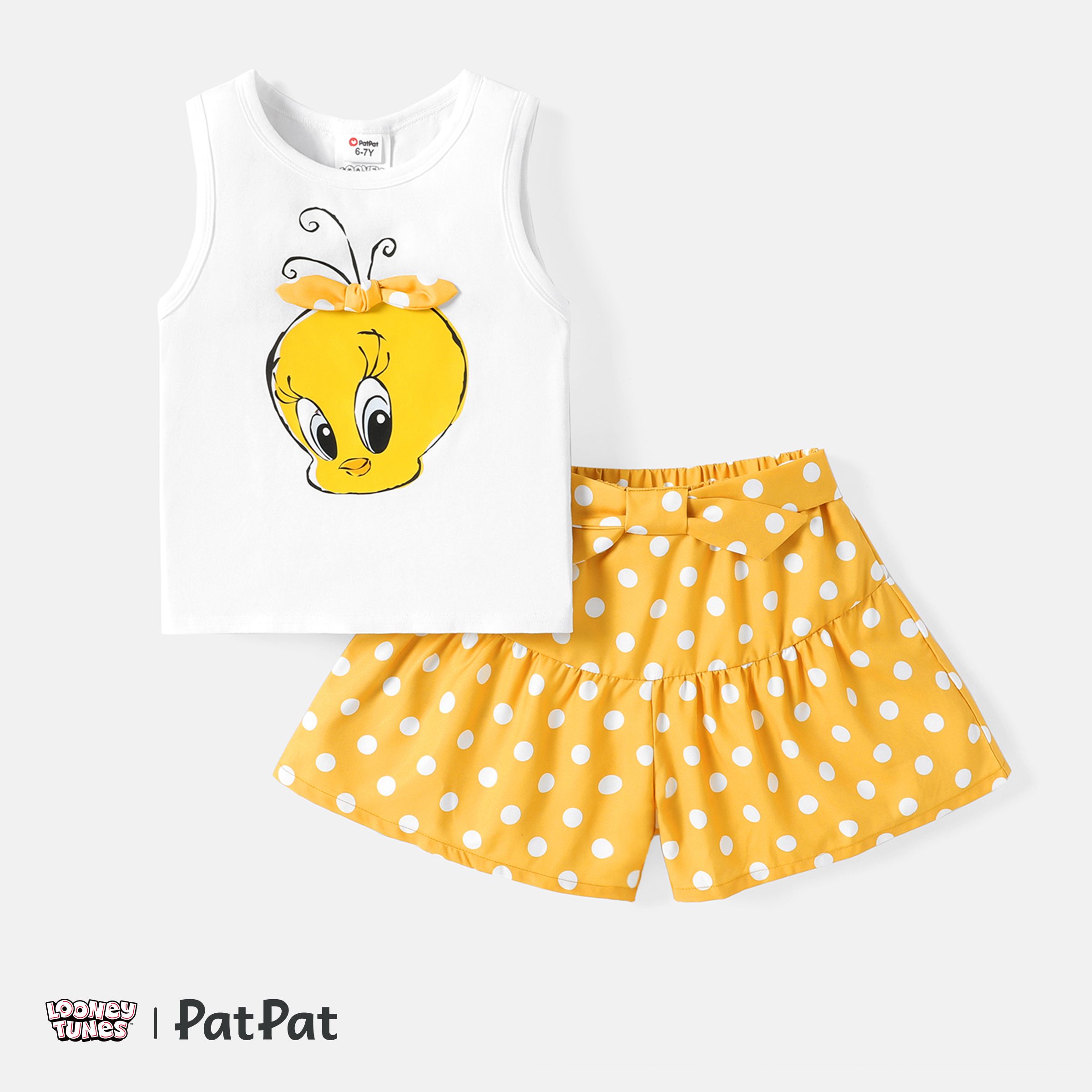 

Looney Tunes 2pcs Kid Girl Character Print Cotton Tank Top and Polka dots Shorts Set