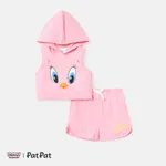 Looney Tunes 2pcs Kid Girl Tweety Sleeveless Cotton Hooded Tee and Elasticized Shorts Set Pink