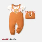 Tom and Jerry 2pcs Baby Boy Short-sleeve Graphic Jumpsuit and 3D Ear Hat Set Orange