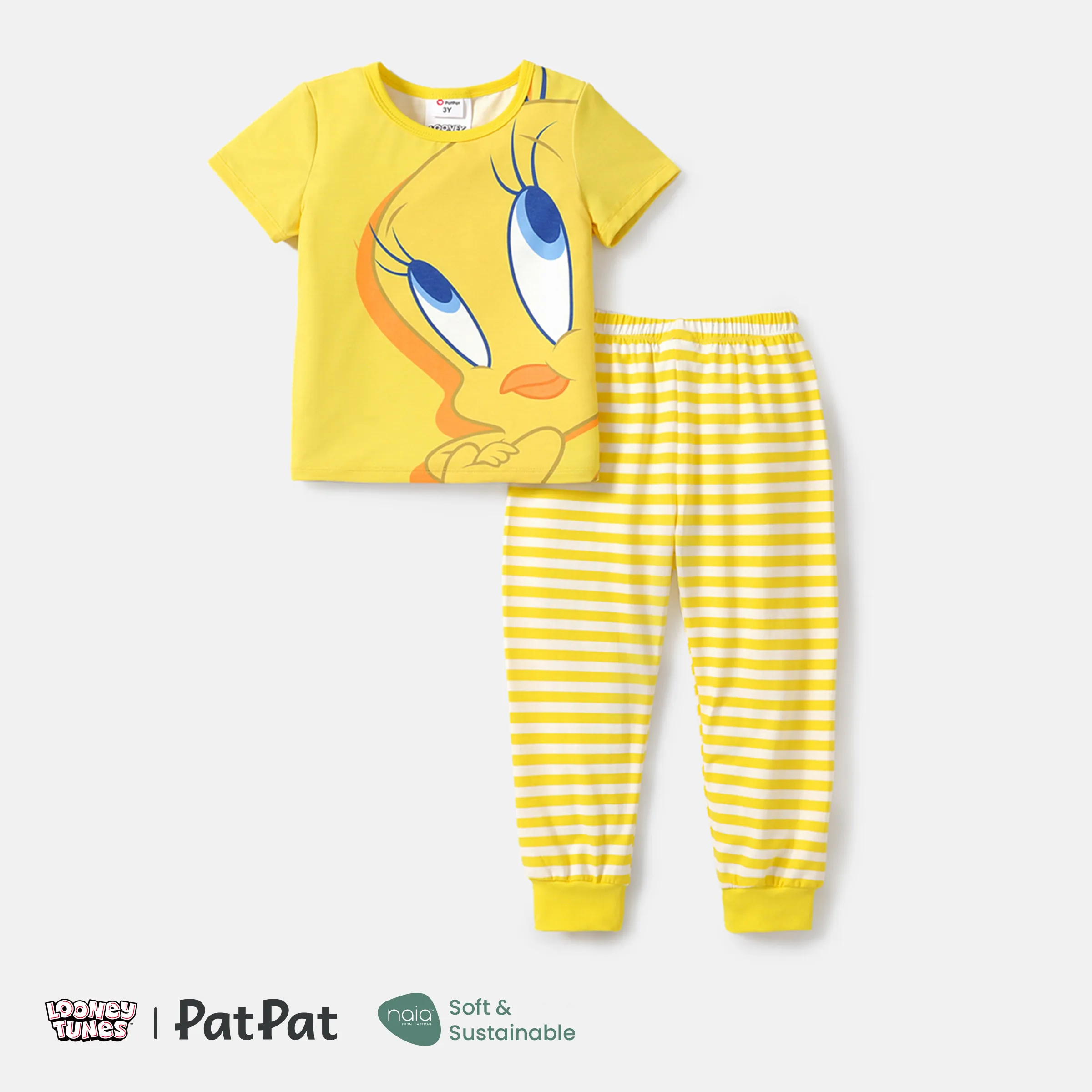 Looney Tunes 2pcs Toddler Girl/Boy Naia Character Print Short-sleeve Tee And Stripe Cotton Pants Set