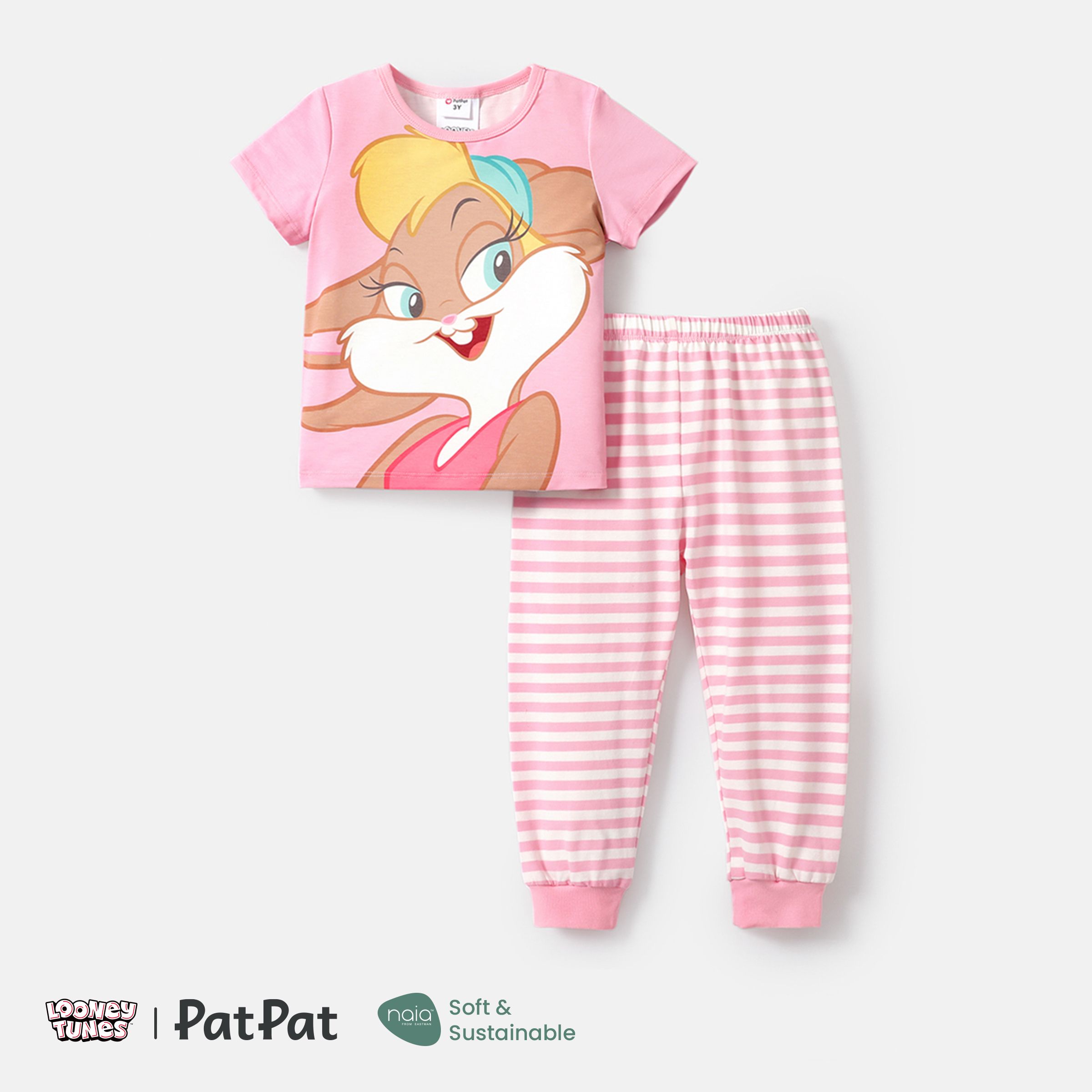 

Looney Tunes 2pcs Toddler Girl/Boy Naia Character Print Short-sleeve Tee and Stripe Cotton Pants Set