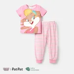 Looney Tunes 2pcs Toddler Girl/Boy Naia Character Print Short-sleeve Tee and Stripe Cotton Pants Set Pink