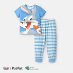 Looney Tunes 2pcs Toddler Girl/Boy Naia Character Print Short-sleeve Tee and Stripe Cotton Pants Set Blue