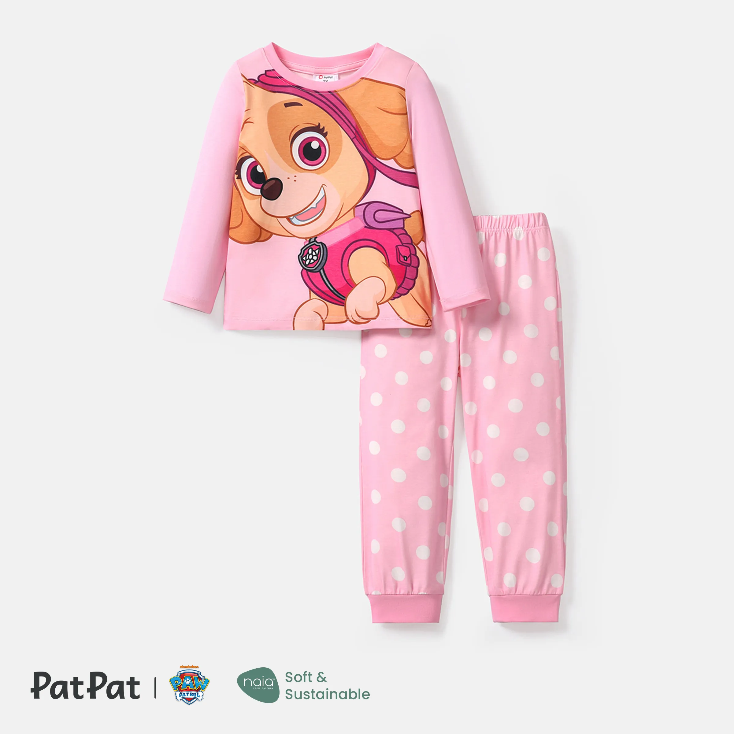 PAW Patrol 2pcs Toddler Girl/Boy Character Print Long-sleeve Tee And Polka Dots/Stripe Pants Set