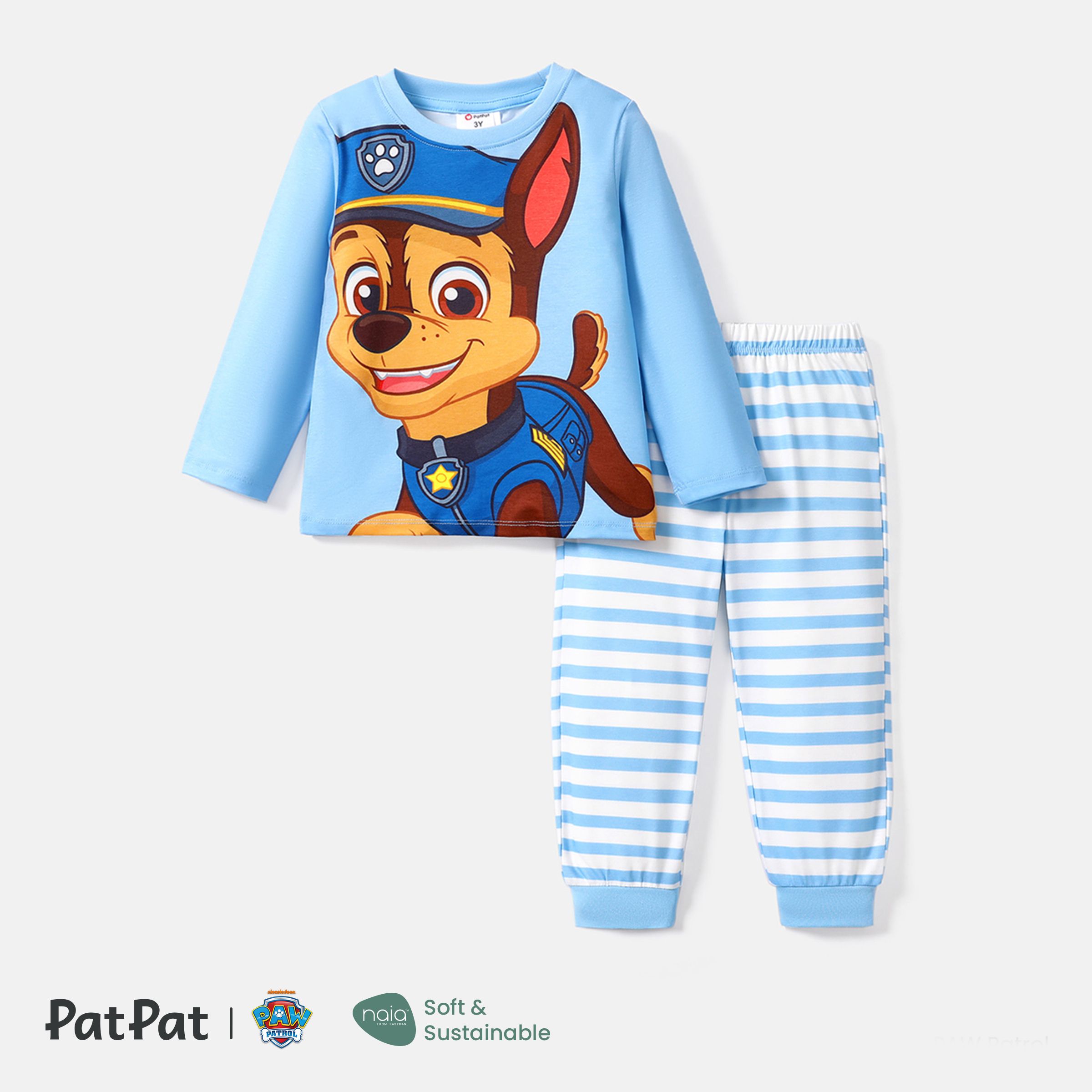 PAW Patrol 2pcs Toddler Girl/Boy Character Print Long-sleeve Tee And Polka Dots/Stripe Pants Set
