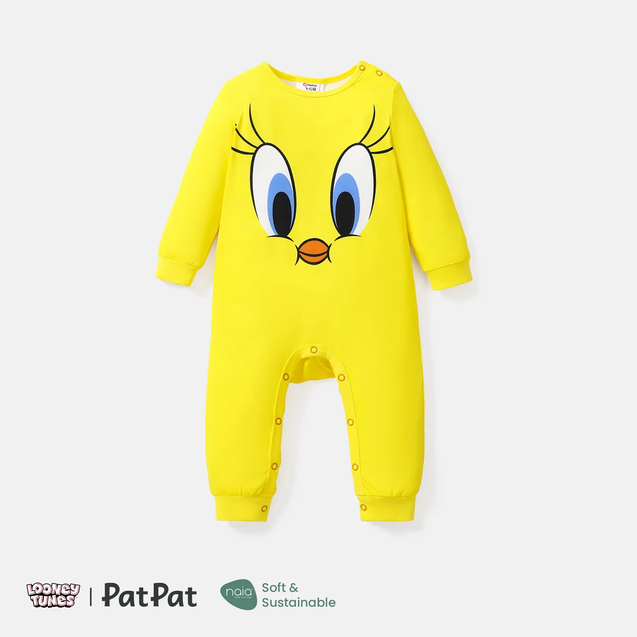 Looney Tunes Baby Girl/Boy Naia™ Character Print Long-sleeve Jumpsuit  Yellow big image 1