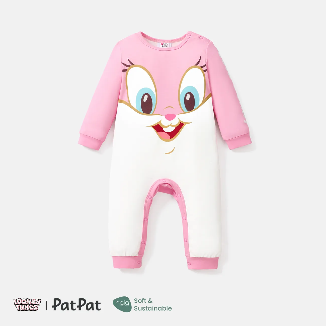 Looney Tunes Baby Girl/Boy Naia™ Character Print Long-sleeve Jumpsuit  Pink big image 1