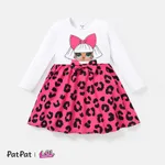 L.O.L. SURPRISE! Toddler Girl Cotton Leopard Print/Stripe Splice Long-sleeve Dress White