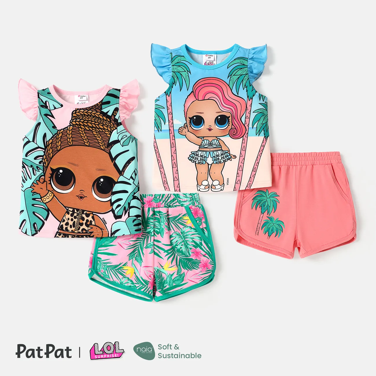 L.O.L. SURPRISE! Toddler/Kid Girl Flutter-sleeve Tee and Tree Print Cotton Shorts Set Pink big image 1