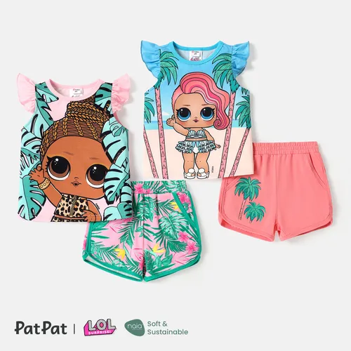 L.O.L. SURPRISE! Toddler/Kid Girl Flutter-sleeve Tee and Tree Print Cotton Shorts Set