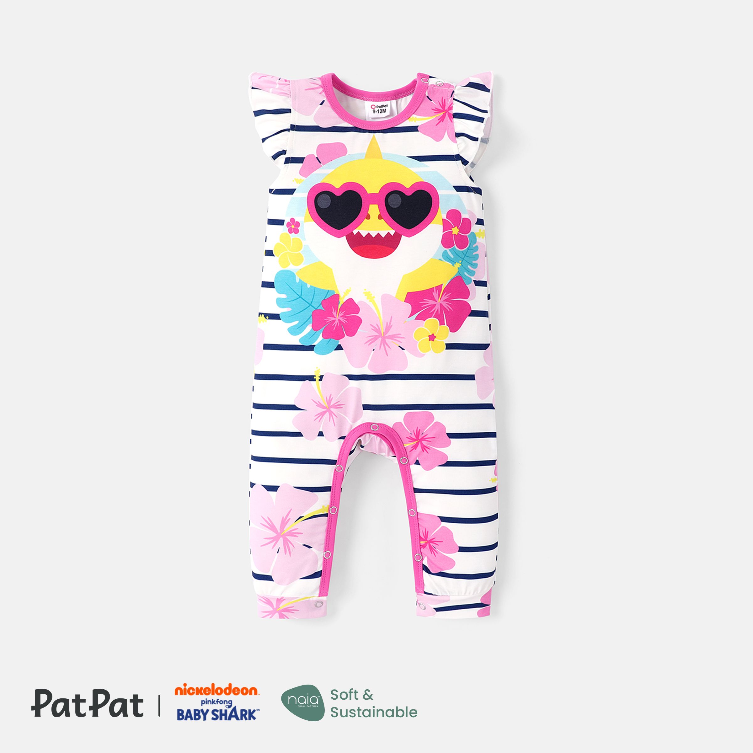 Baby Shark Baby Boy/Girl Flutter-sleeve Graphic Striped Naiaâ¢ Jumpsuit