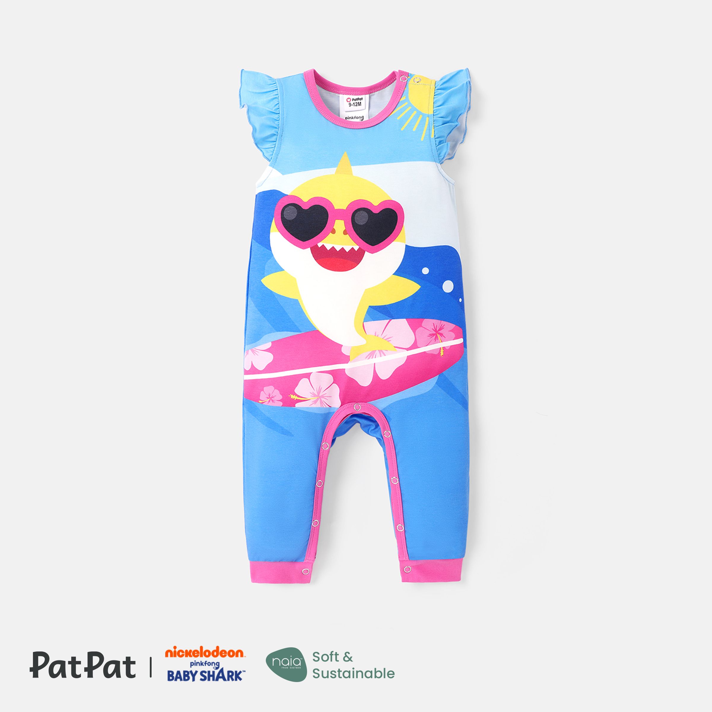 Baby Shark Baby Boy/Girl Flutter-sleeve Graphic Striped Naiaâ¢ Jumpsuit